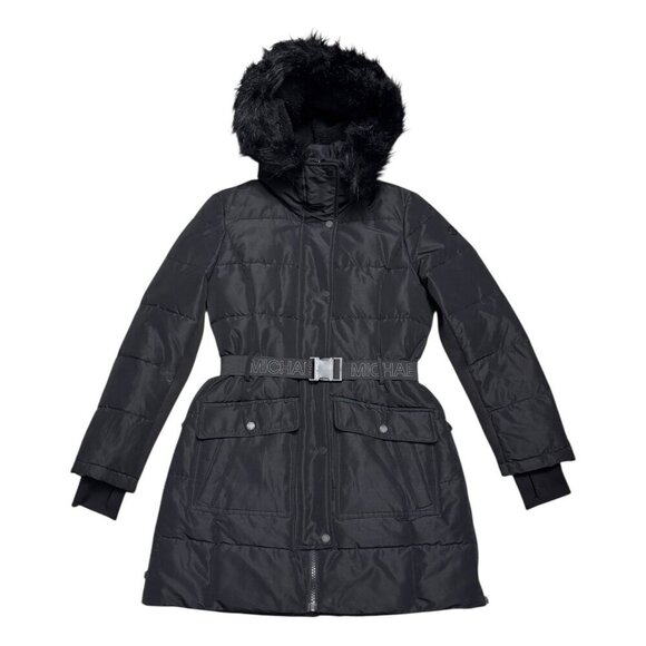 MICHAEL KORS Long Winter Puffer Parka Faux Fur Trim Jacket Coat Womens Small - Picture 1 of 7